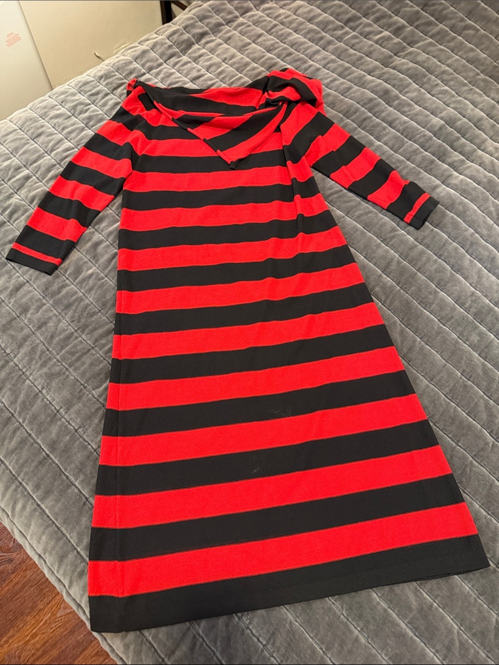 Sonia Rykiel Red and Black Striped Casual Knit Dress